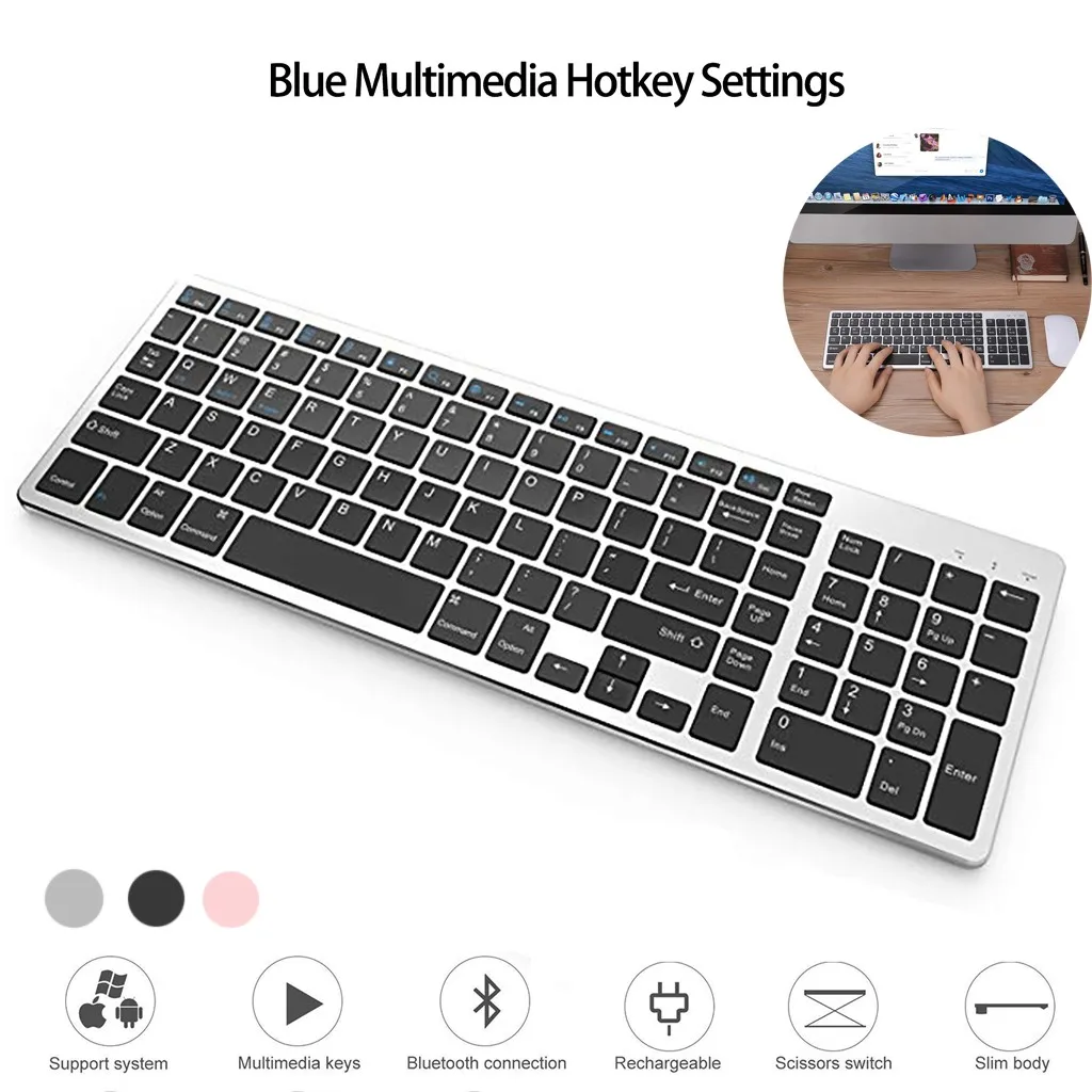 Beautyss 104 клавиши Bluetooth клавиатура перезаряжаемая портативная BT беспроводная