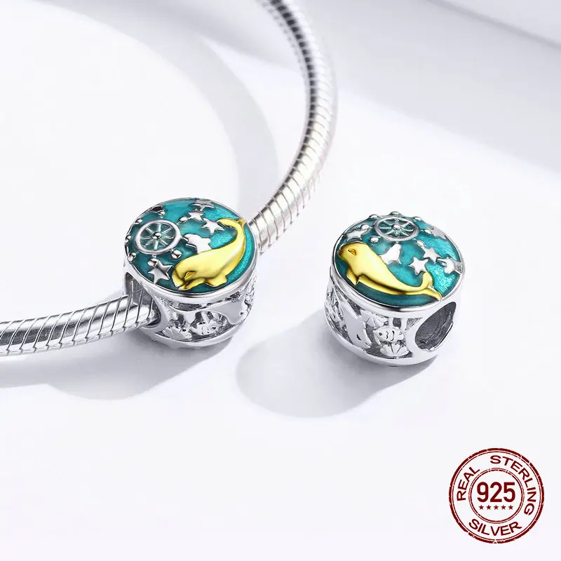 womak enamel whale round beads fit bangle charms bracelet 925 sterling silver charm women luxury jewelry DIY gift | Украшения и