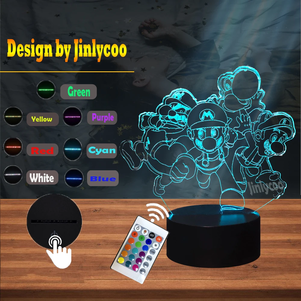 3D акриловый мультяшный светодиодный USB ночник игра Марио группа девушка декор