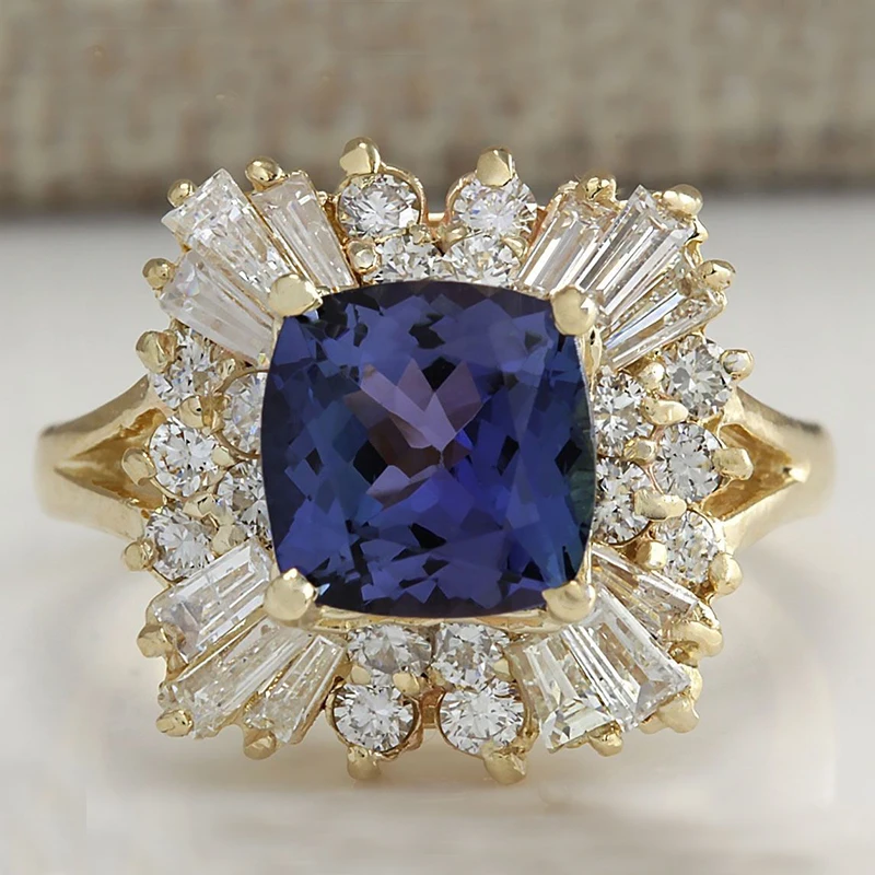 Модное кольцо с большим синим камнем очаровательное ювелирное изделие для