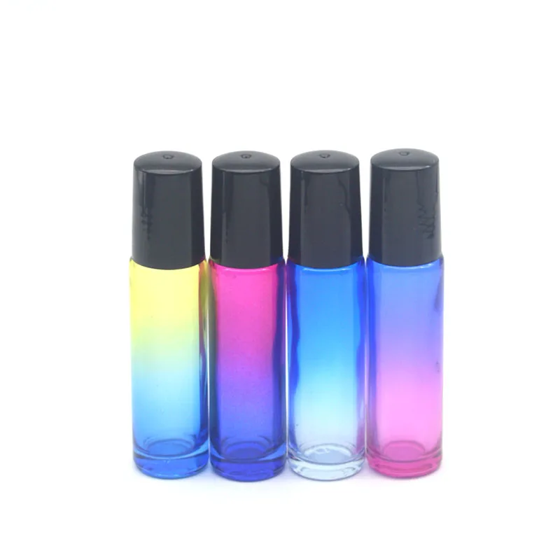 

20pcs Hot Empty Refillable Fragrance 10ml Gradient Colorful Roll Glass Vial Perfume Essential Oil 10cc Roller On Bottle