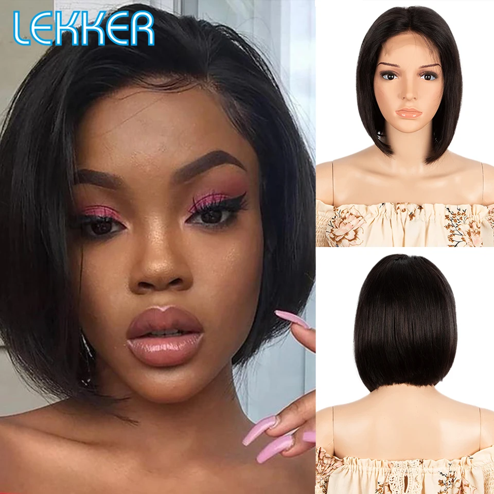 

Парики Lekker короткие прямые из человеческих волос, бразильские натуральные предварительно выщипанные, без клея, с короткими прямыми волосам...