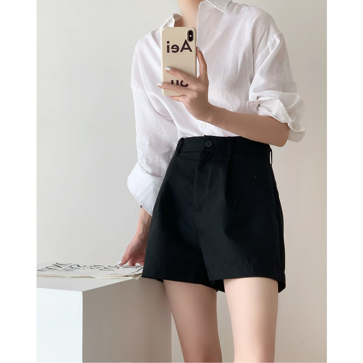 High Waist Straight Shorts Women Wear 2021 Summer New Korean Small Man Black Casual Thin Wide Leg | Женская одежда