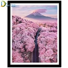 Вишневый цвет, гора Fuji, японское настенное искусство пейзажа, полноразмернаякруглая 5D алмазная живопись, вышивка, мозаика, паста, дрель, Декор