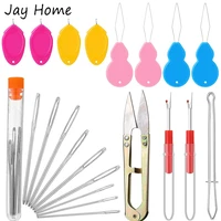 21pcs plastic needle threader tool stitching embroidery thread remover with big eye sewing needles scissors for knitting crafts
