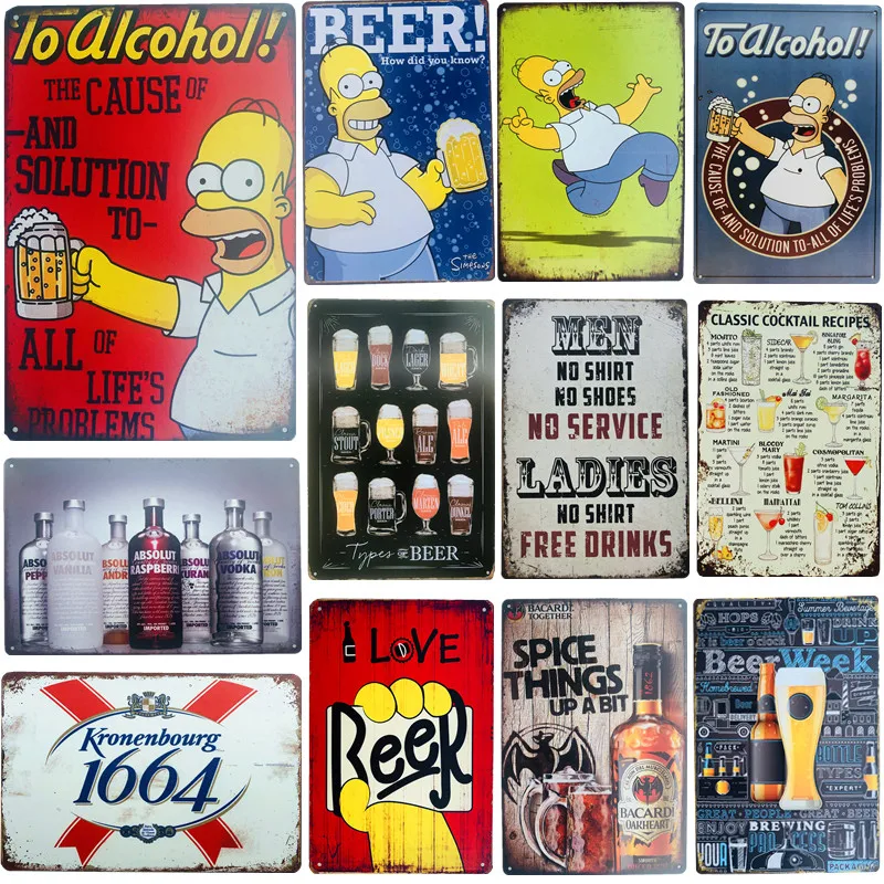 

Drink Ice Cold Beer Vintage Metal Sign Tin Plates Plaque Vintage Tin Sign Wall Decor Bar Pub Club Man Cave Decorative