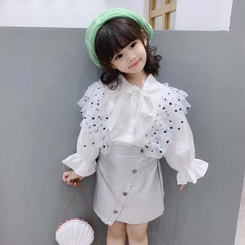 Блузка для девочек на весну и осень Детская рубашка детские топы уличная одежда