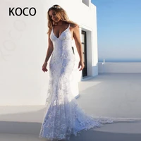 macdugal wedding dress 2022 sexy v neck tulle beach party bridal mermaid gown lace up back vestido de novia civil girl cloth