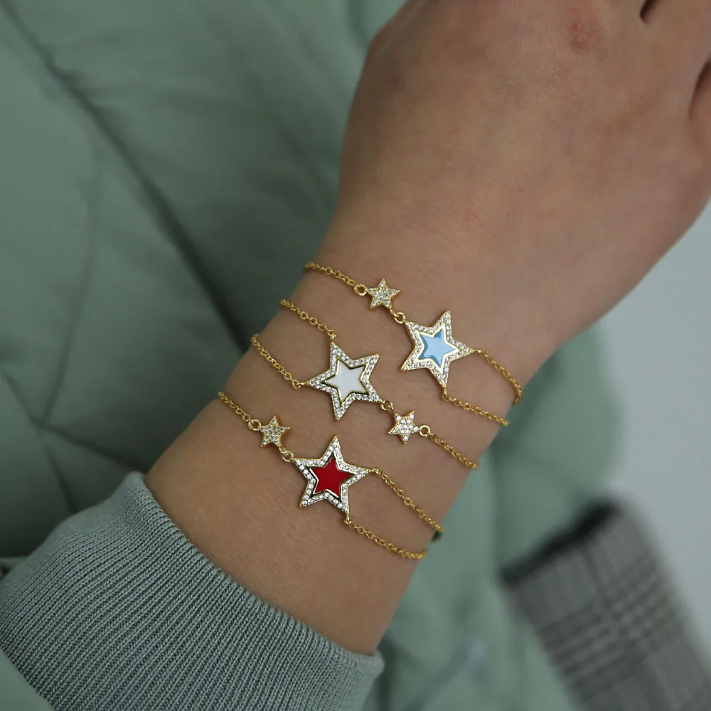 Новое поступление шарм белый синий красный эмаль звезда cz дизайн позолота