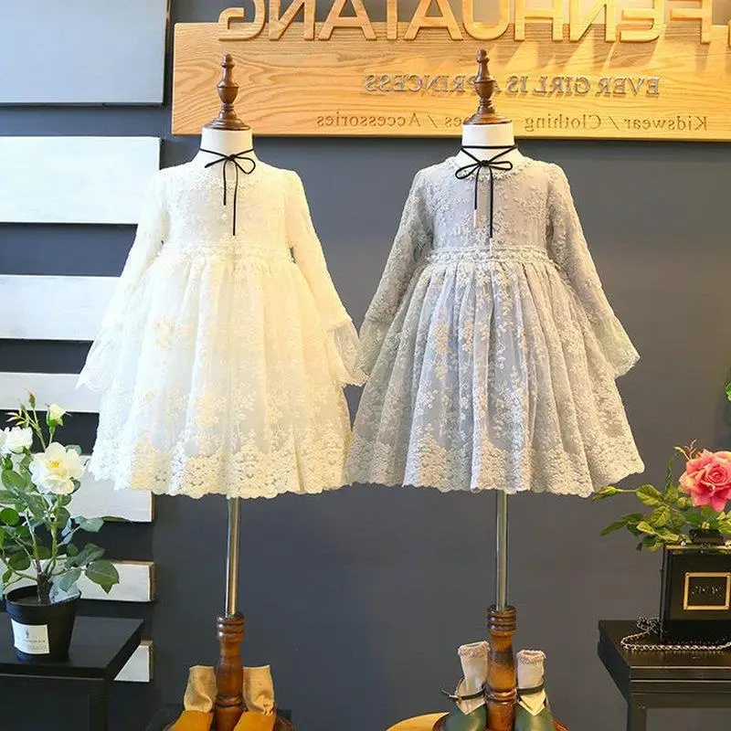 

2021 Summer Korean Dress Lace Flowers Ruffles Girls Priness Dress Embroidery Female Children's Cake Dress Girls Clothing