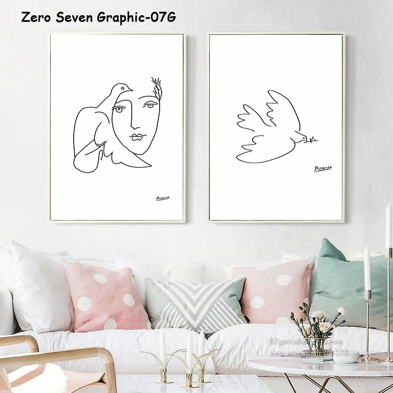 Пикассо мир голубь абстрактная черно белая линия художественная живопись холст