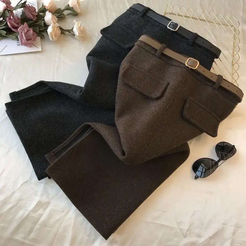 Шерстяная Юбка зимняя женская длинная Корейская версия универсальная