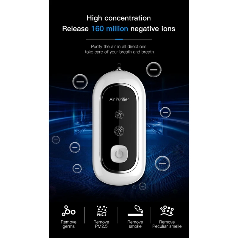 Fashionable Personal Wearable Mini Portable Built-In Fan 160 Million Negative Ion Generator Hanging Neck Purifier | Бытовая техника