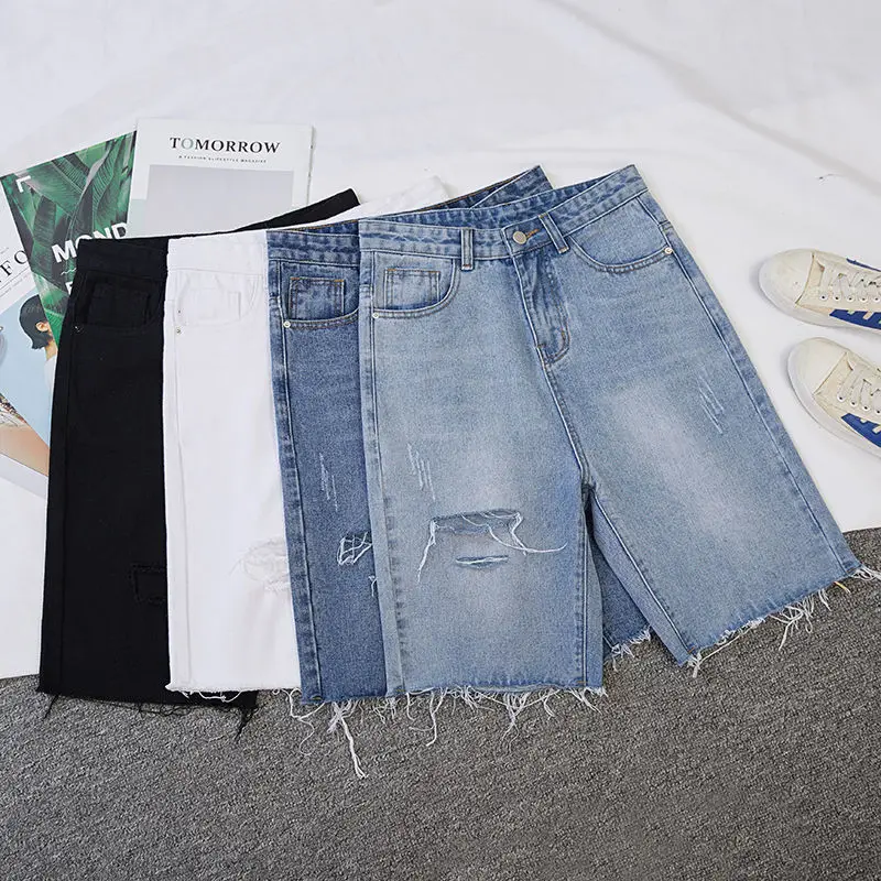 

С высокой талией светло-голубые узкие джинсовые шорты бермуды размера плюс, женские новые модные ботильоны с кисточками плотная кольца в ви...