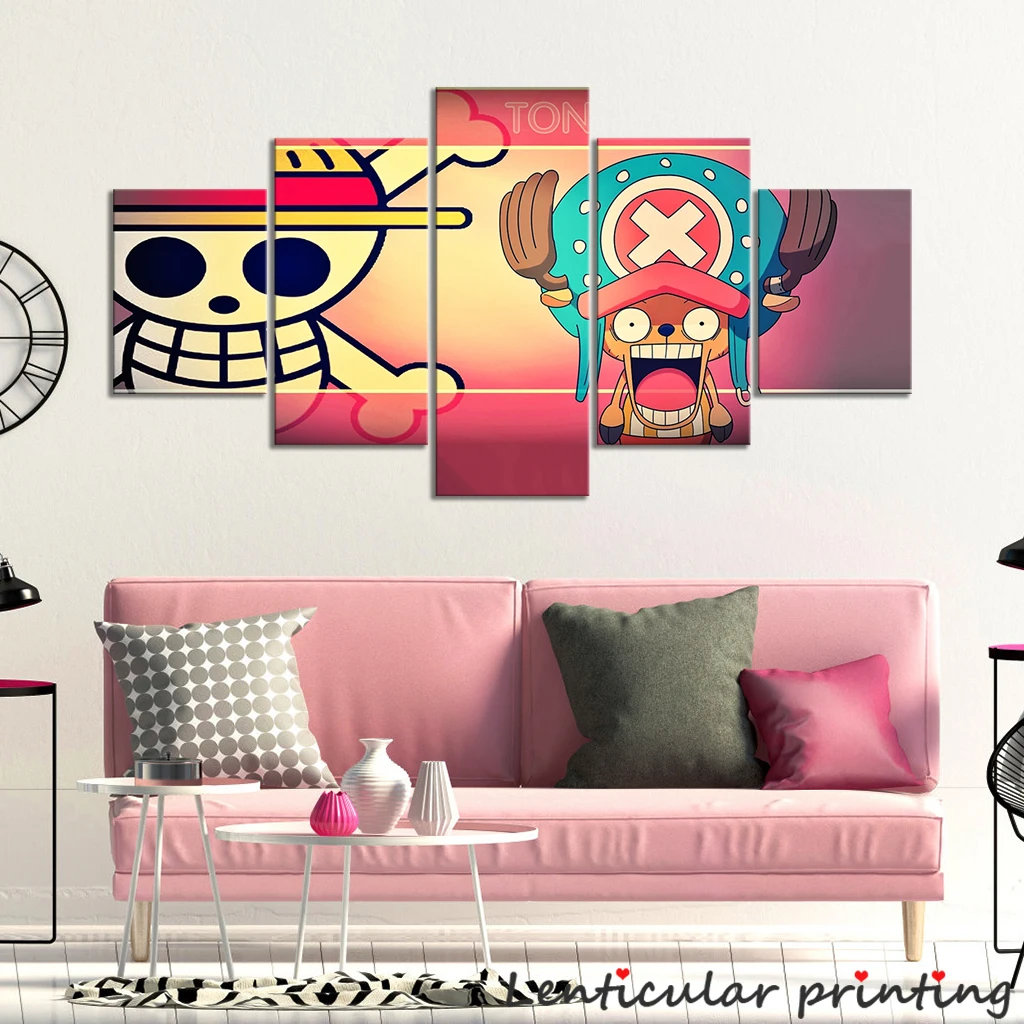 

5pcs ONE PIECE Anime Poster Wall Art Tony Tony Chopper Animation Cute Animal Figure Oil Painting Canvas Cartoon Decor