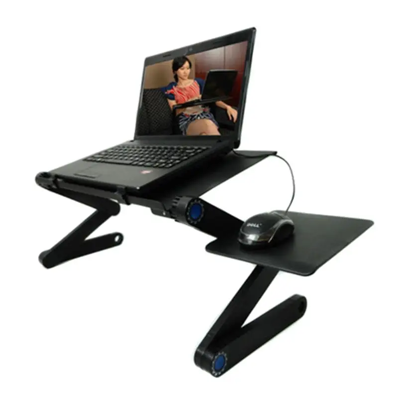 

Adjustable Foldable Aluminum Laptop Table Desk Stand Cooling Fan Mouse Pad Lap
