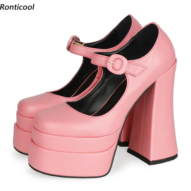 

Ronticool Handmade Women Chic Platform Pumps Chunky Heels Square Toe Gorgeous Pink Blue Orange Party Shoes US Plus Size 4-13