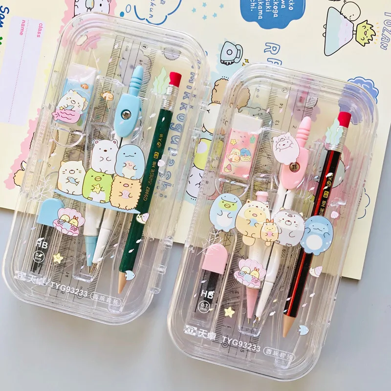 8 in 1 Cute Cartoon Sumikko Gurashi Compass Set Drawing Ruler Eraser Pencil Geometry Protractor for Students School Office | Канцтовары