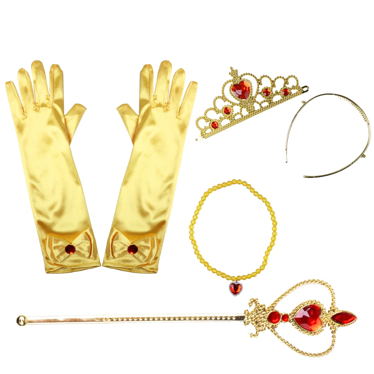 Accesorios de disfraz de princesa para niñas, guantes, varita de Tiara con/sin collar, traje de Navidad, La Bella y La Bestia