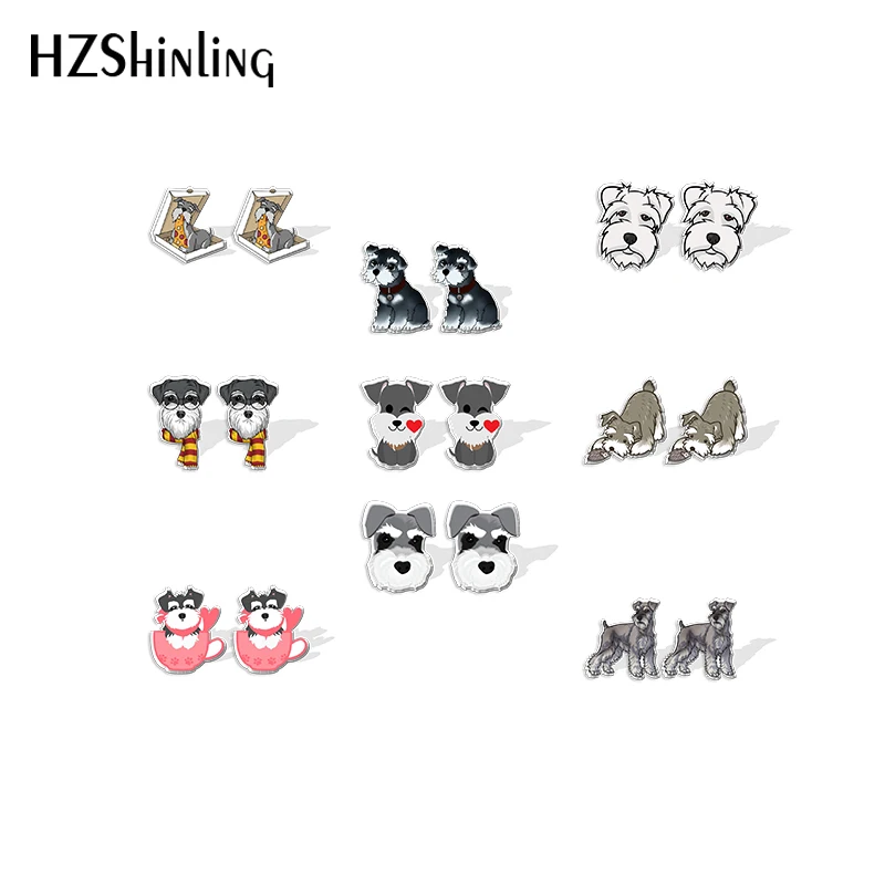 

2021 New Schnauzer Stud Earring Dog Series Acrylic Resin Earrings Epoxy Handmade Jewelry Gifts Girl