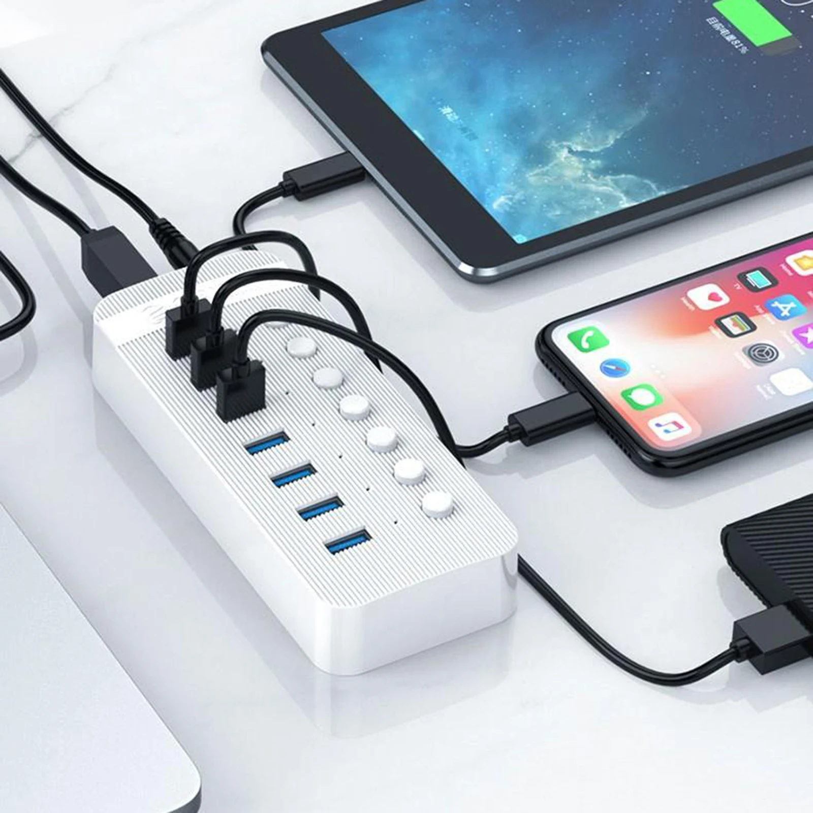 

Ultra-Slim USB3.0 High Speed Hub Powered Extension Splitter 5Gbps Individual Switches Power Adapter Laptops