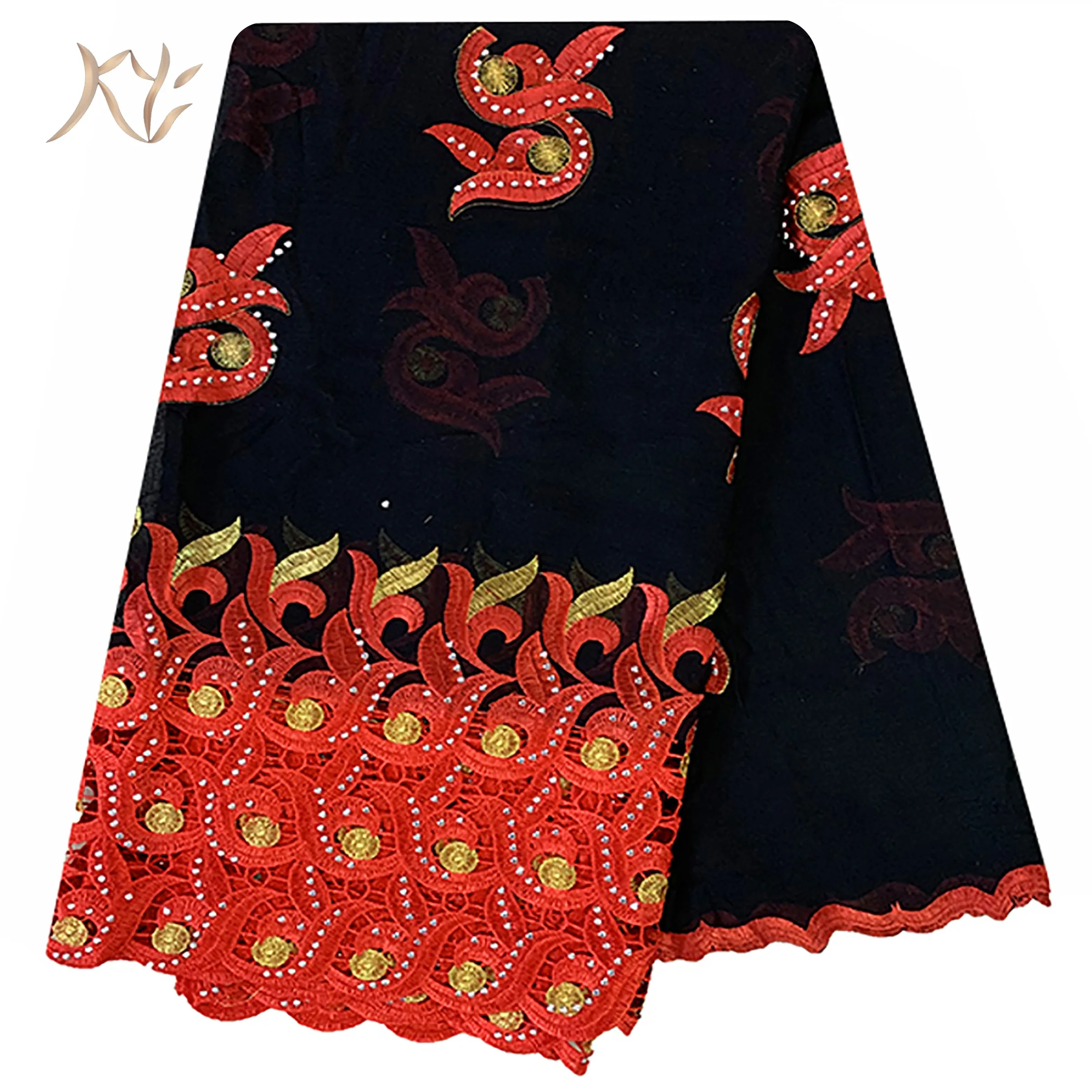 

Hot Sale African Women Scarfs Big Circle Design Big Embrodiery 100% Cotton With Grenadine Big Scarf for Shawls Pashmina Sc-19