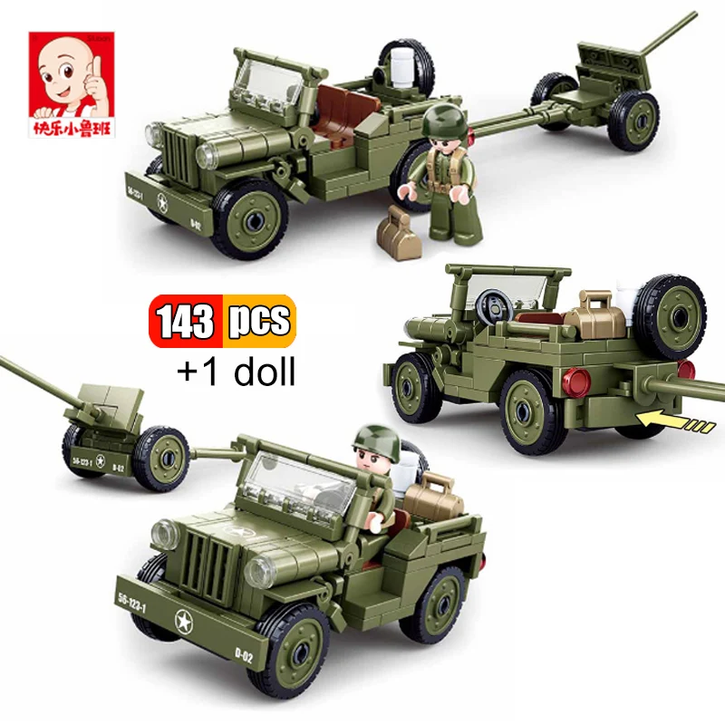 

Sluban 143Pcs World War II Normandy Landing US SUV Jeep Type Building Blocks WW2 Military Army Car Model Bricks Toys Gifts Boys