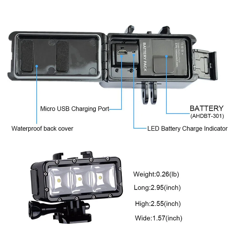 Возможностью погружения на глубину до 30 м подводный 5500K светодиодный видео свет