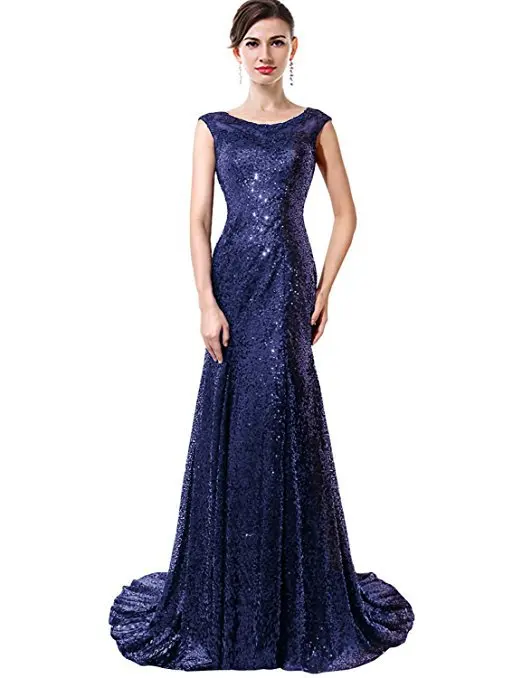 

Long Evening Prom Dress Mermaid Sequins Beading O-Neck Sleeveless Sexy Formal Party Dresses For Women