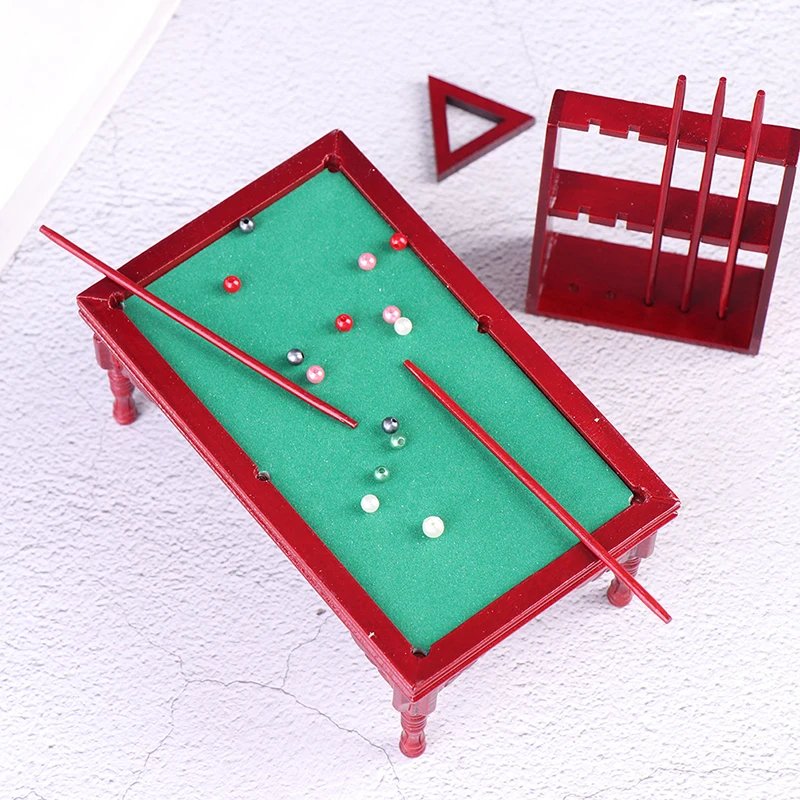 

1:12 Dollhouse Miniature Billiards Wood Pool Table Set Doll Furniture Model Toy For Doll House Decoration
