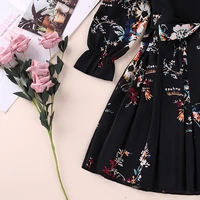 Classic Floral Child Girl Dress Spring Long Sleeve Chiffon Pleated Dresses 1-6 Year Infant New Years Costume
