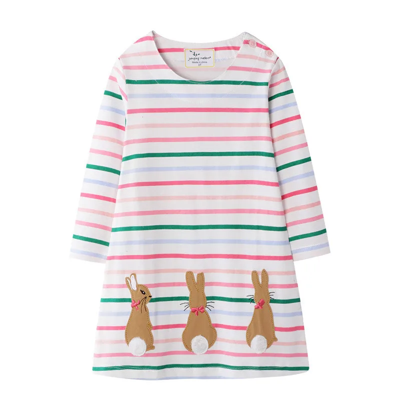 T7195 Bunny Jumping meter/Новые Брендовые платья с длинными рукавами для маленьких девочек; одежда из хлопка; сезон осень-весна; вечерние платья принцессы для девочек - Цвет: T7195 Bunny