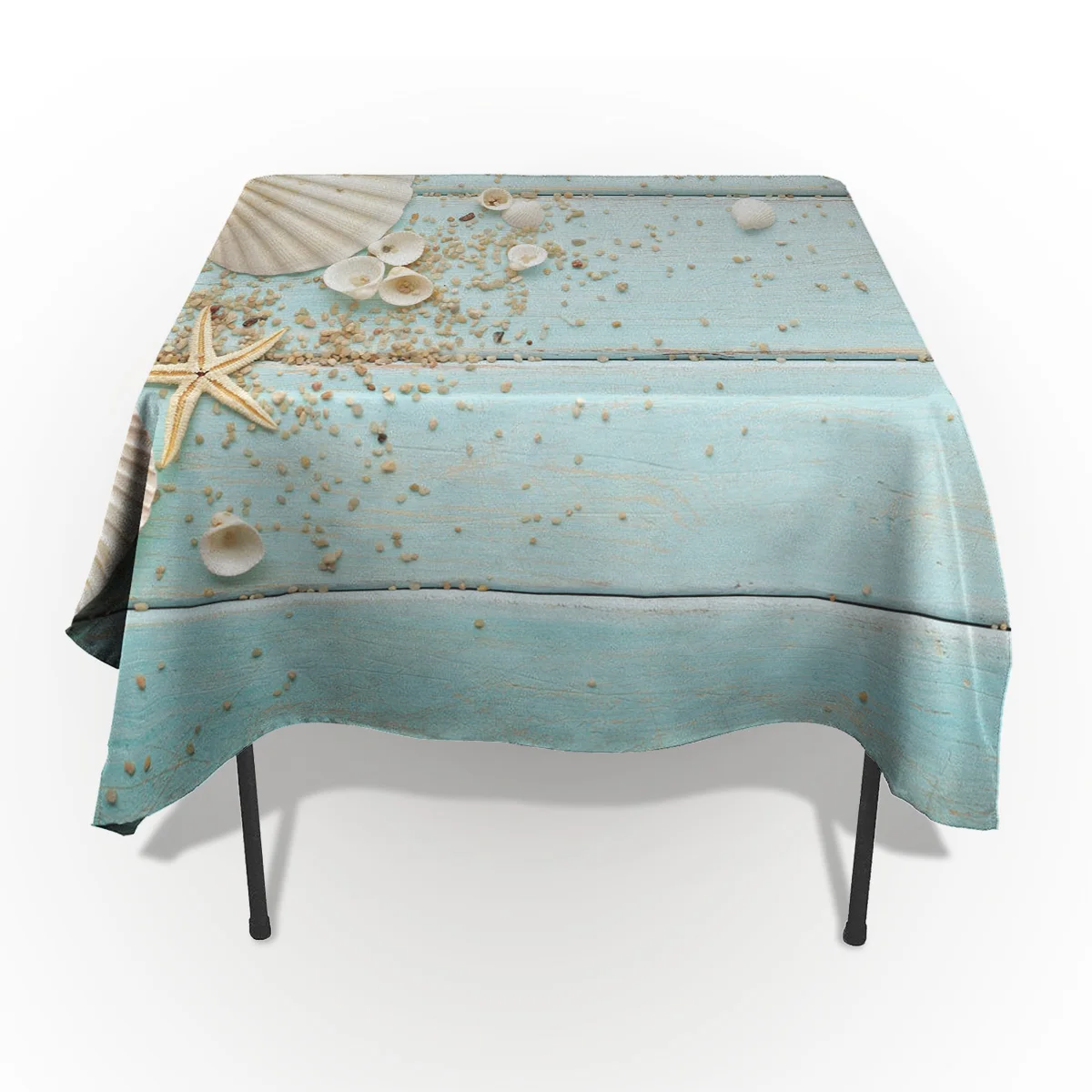 Фон с изображением деревянных доскок в виде ракушек морских звезд скатерть