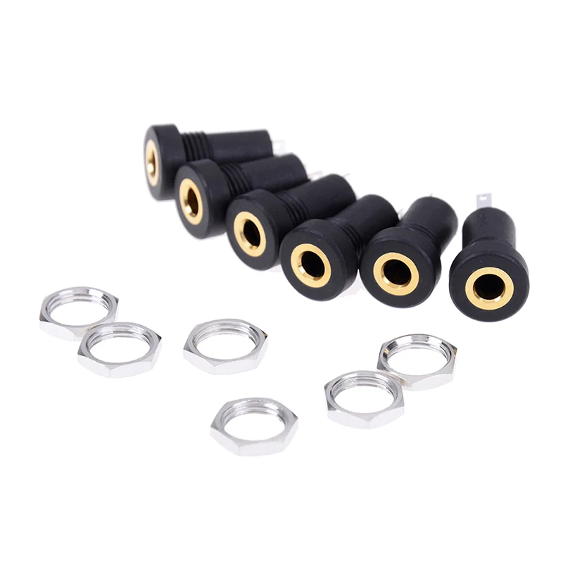 

2Pcs/lot 3.5MM Audio Jack Socket 3 Pole Black Stereo Solder Panel Mount With Nuts Connector Black