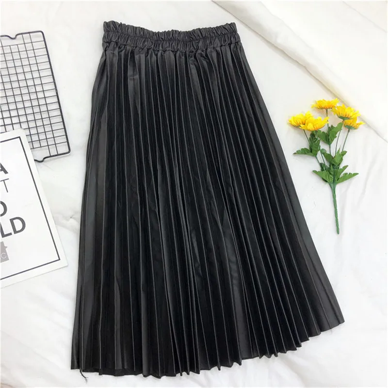 Женская плиссированная юбка Uumaysari Весенняя кожаная трапециевидная средней длины