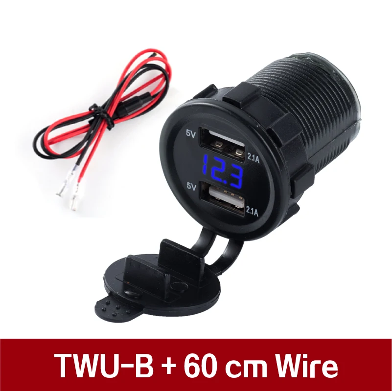 TWU-B and WIRE 12-24V 4.2A универсальный автомобильный двойной USB разъем порт дисплей напряжения водонепроницаемый мотоциклетные адаптер зарядное устройство комплект Штекер кабель - Название цвета: TWU-B and WIRE