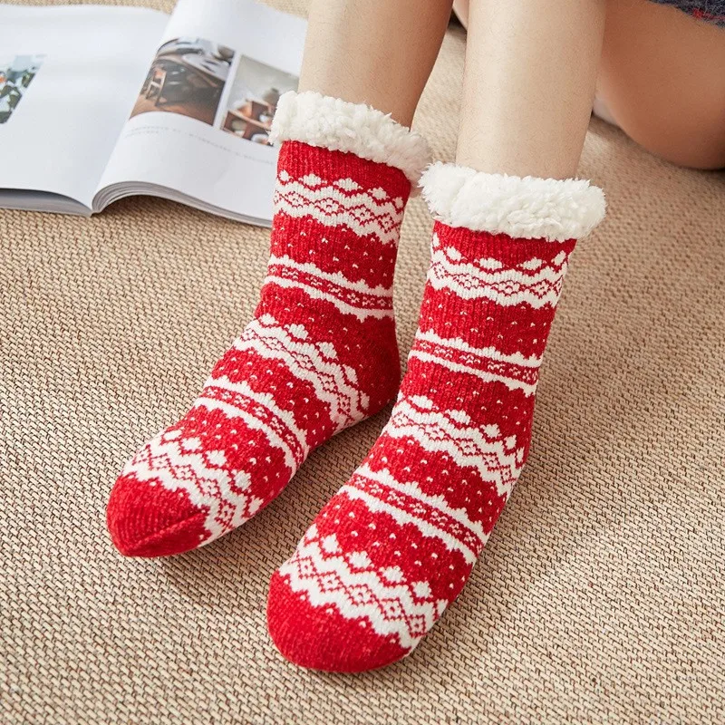 Floor Socks Women Carpet Socks Home Winter Women Warm Room Inner Velvet Sleeping Socks Slippers Foot calcetines kawaii christmas