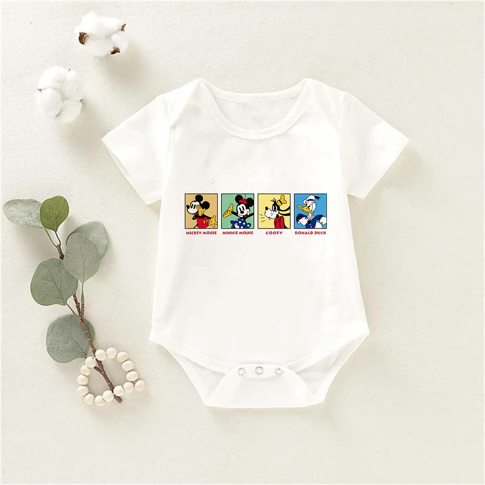 

2021 New Baby Clothes Mickey Mouse Disney Cartoon Print Baby Boy Girl Romper Bodysuit New Born Onesie Enfant White Soft Jumpsuit