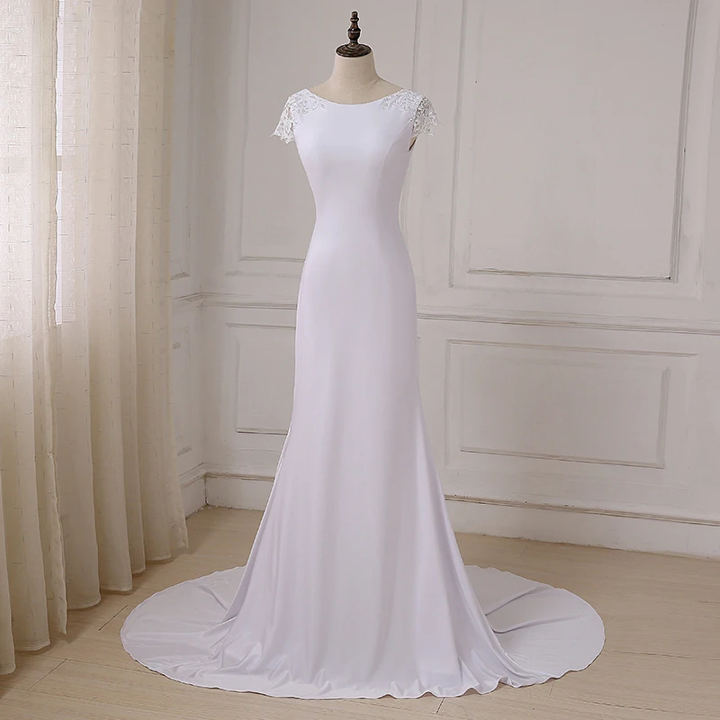 ADLN New Long White Mermaid Wedding Dresses Cheap Scoop Neck Open Back Beach Boho Gowns Court Train Robe De Mariage|robe de mariage|boho wedding