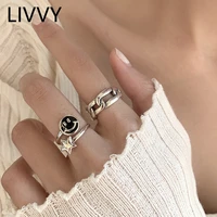 livvy silver color smiling face star ring for women men thick chain thai silver rings fashion jewelry gifts