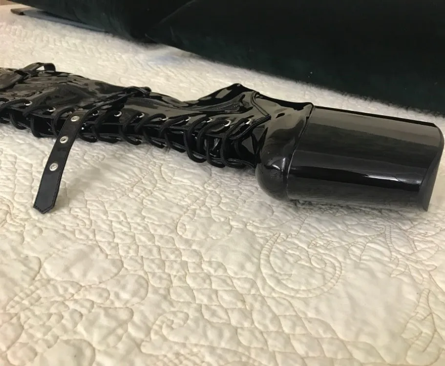 Пикантная женская обувь на высоком каблуке 20 см Сапоги выше колена шнуровке с