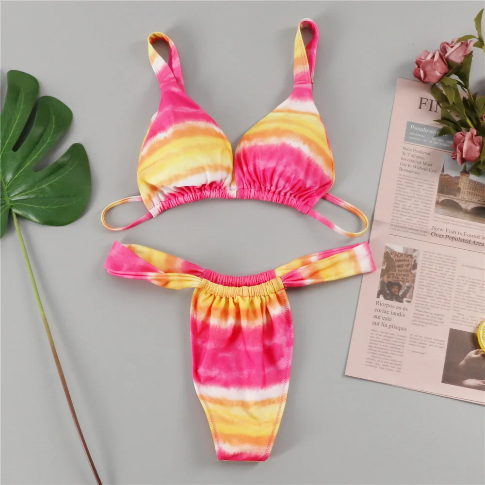 

ZQLZ 2021 Low Waist Bandage Sexy Bikini Set Two Pieces Brazilian Push Up Swimwear Seaside Separate Deep V Beachwear Biquini