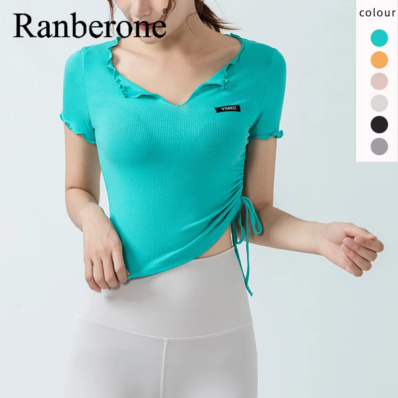 

Ranberone Short Sleeved Sports Top Women Yoga Shirts Fitness Yoga Top Gym Top Sports Wear Femme Quick Dry Running T Shirt