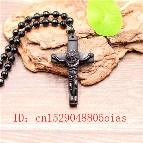 Натуральный черный обсидиан крест кулон бусы ожерелье модное очарование