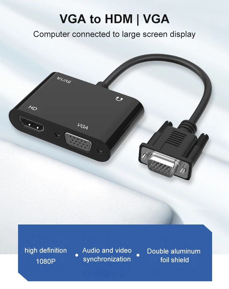 

Преобразователь VGA-HD/M + VGA 1080P HD/M для DVD-проектора, монитора ноутбука, поддерживает два экрана одновременно
