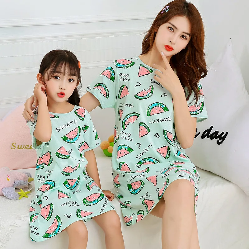 

100% Cotton Girls Nightgown Pajamas Children's Summer Nightdress Baby Girls Home Clothes Mother Kids Night dress Girl Sleepwear