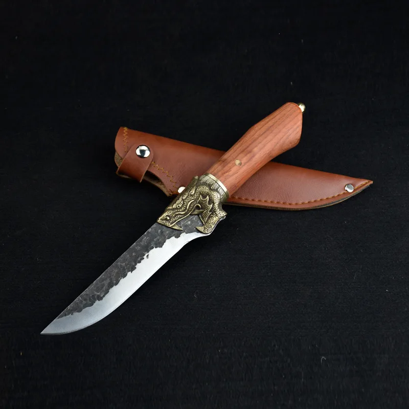 Longquan-cuchillo de acero forjado hecho a mano, Juego de cuchillos de cocina de cobre, decoraci&oacute;n de drag&oacute;n-3