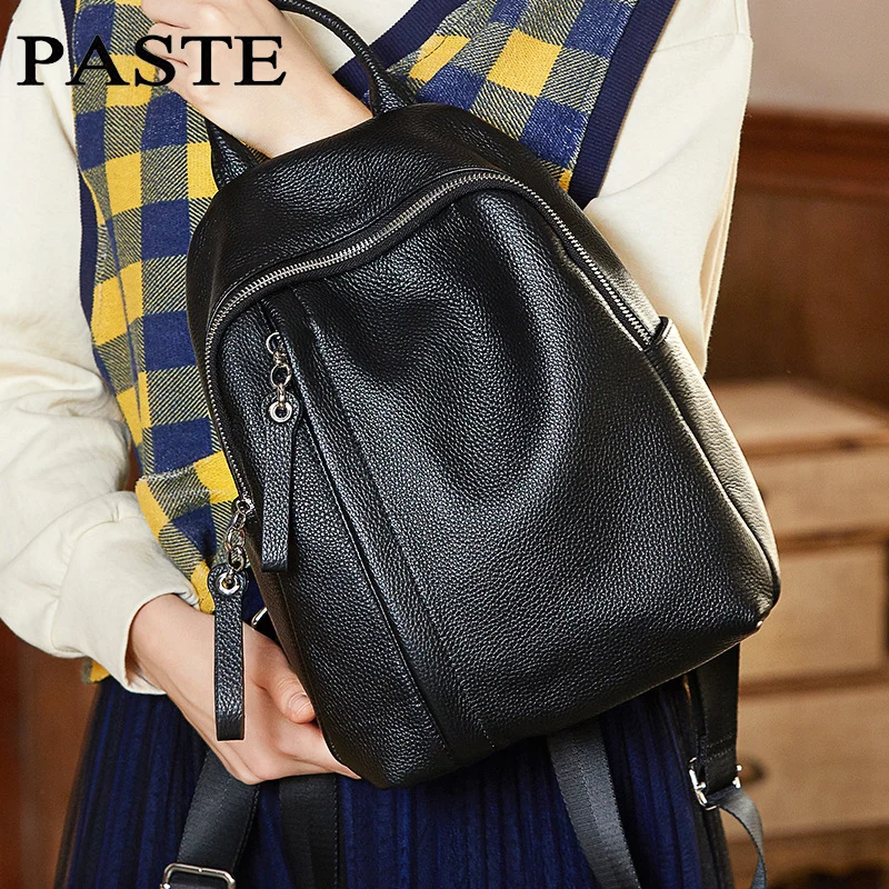 100% женский рюкзак из натуральной кожи брендовые классические черные рюкзаки