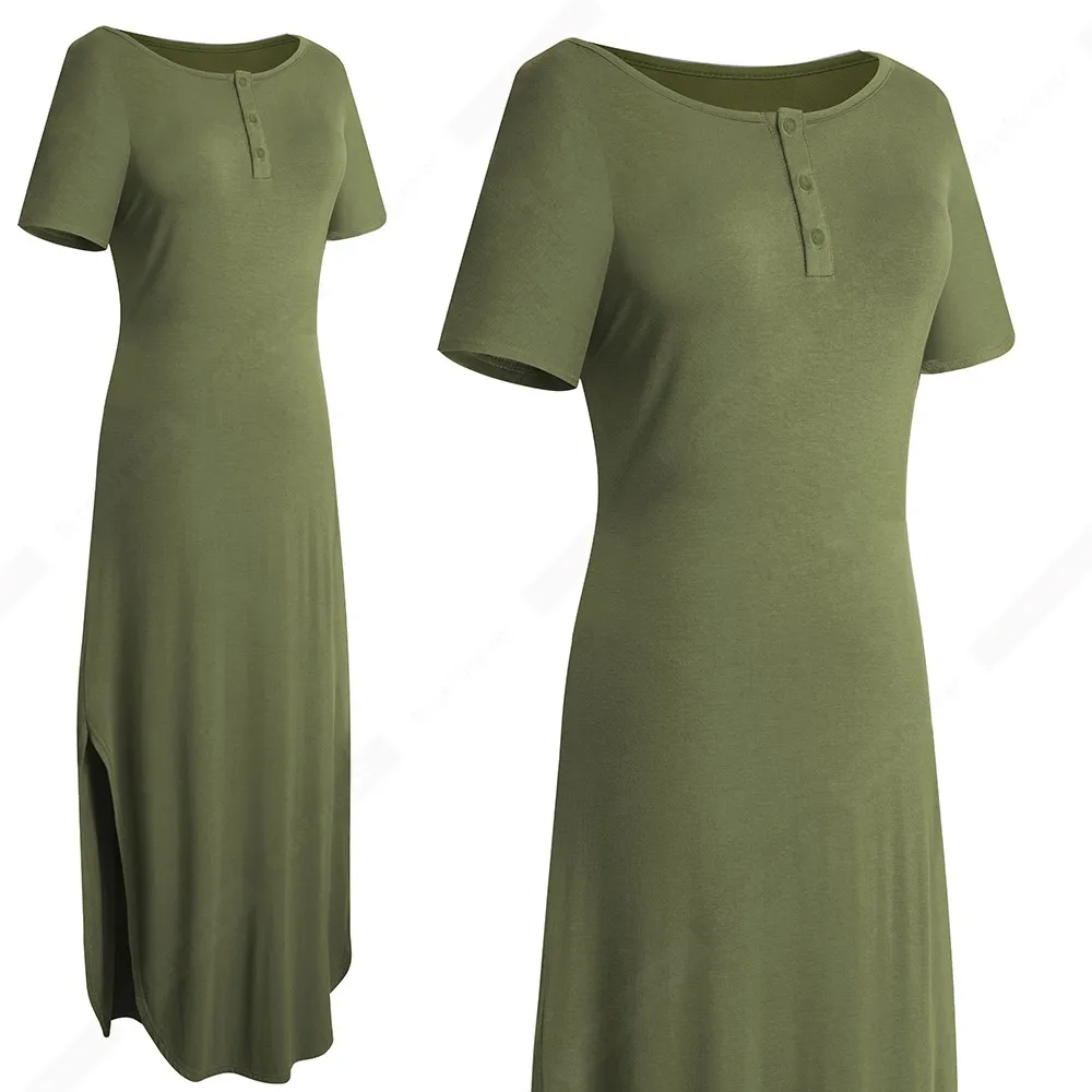 Платье женское длинное однотонное с круглым вырезом шикарное повседневное