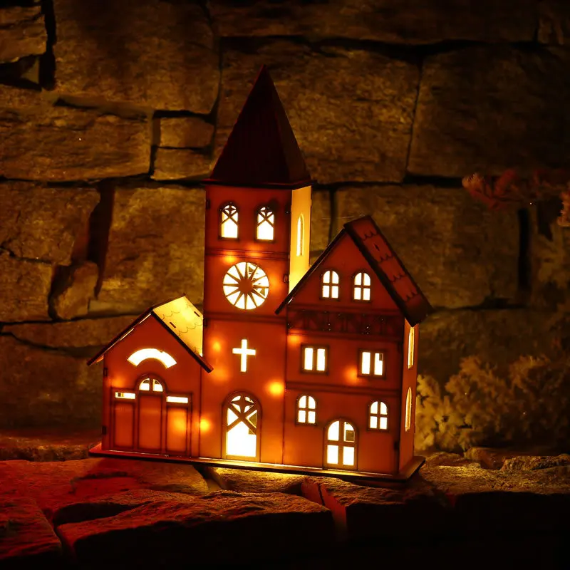 DIY деревянный Лось Рождественский город Снежный дом светильник украшение noel